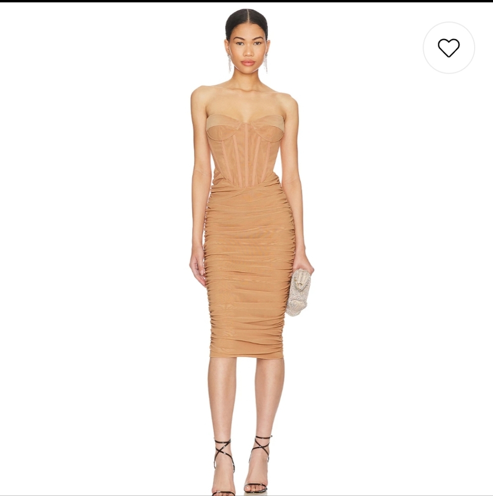 Bardot - Elegant Lithium Mesh Midi Strapless Dress In Nude, AU SZ M (US 6), NWT